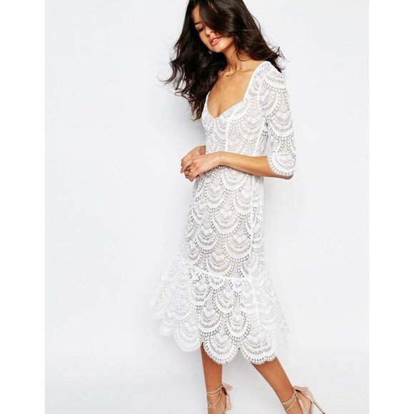NWOT For Love & Lemons Rosalita White Lace Midi Dress $319 - Picture 1 of 14